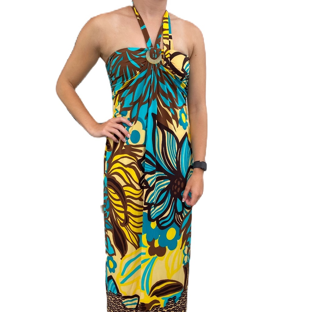 Nine West maxi dress strapless halter floral multi color 6
